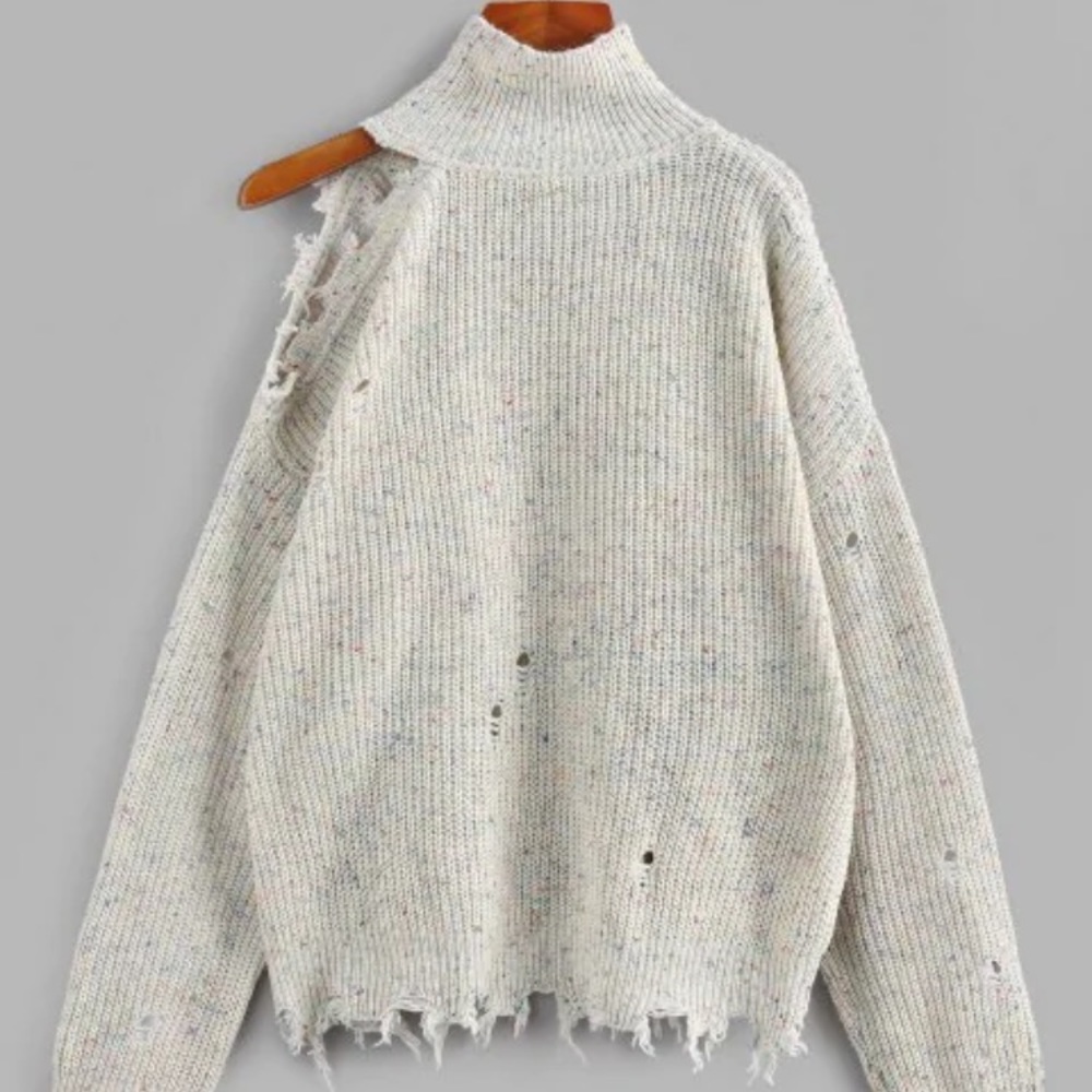 High Neck Distressed Sweater